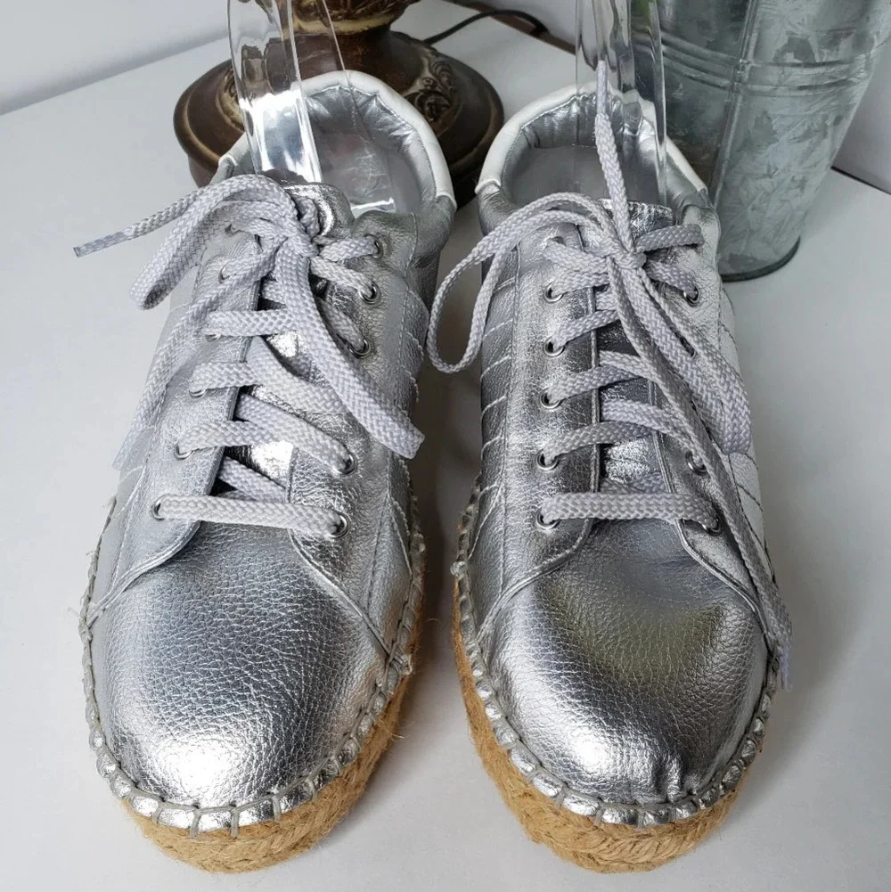 Steven By Steve Madden Womens Silver-Parade Espadrilles Flatform Shoes Sz 10B